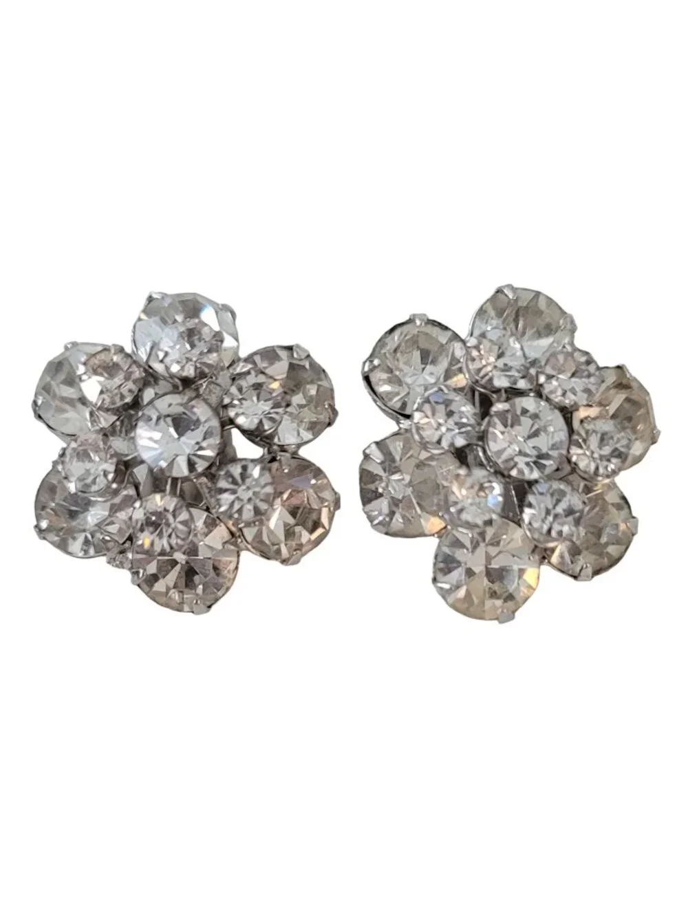Juliana Silver Tone Clear Rhinestone Cluster Clip On Earrings E841